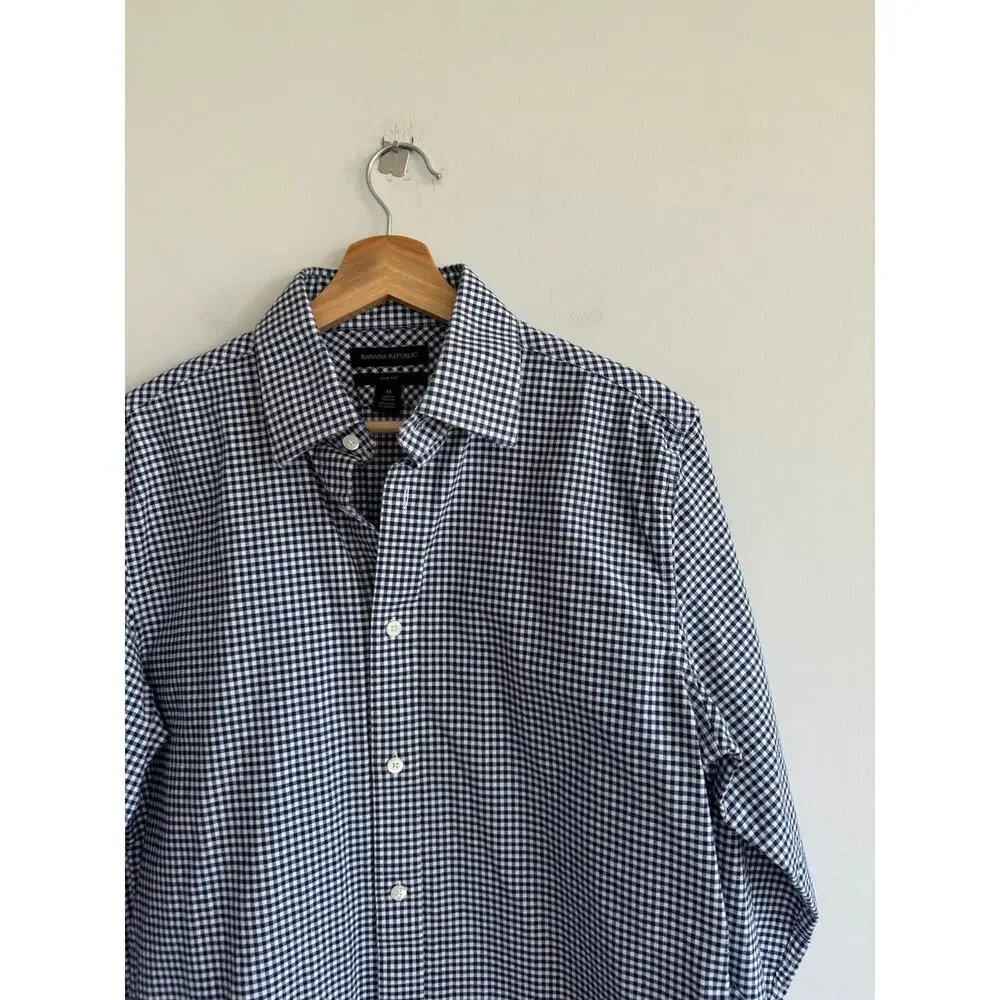 Banana Republic Gingham Pattern Slim Fit Button Up Shirt Blue M